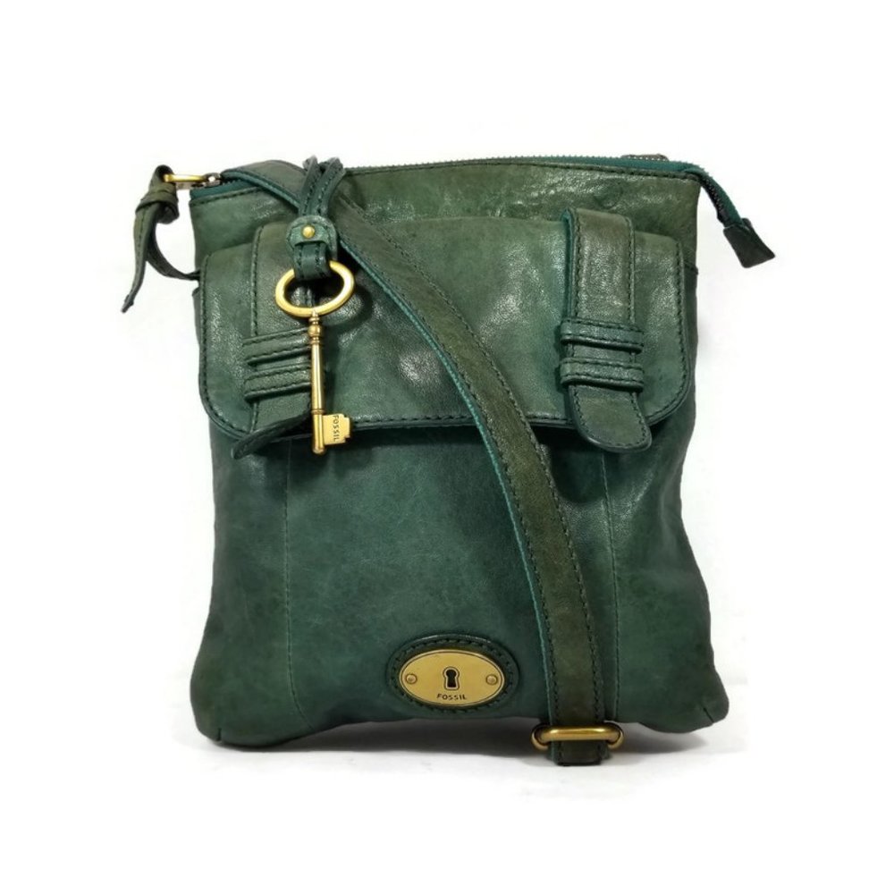 Fossil Dark Green Leather Crossbody